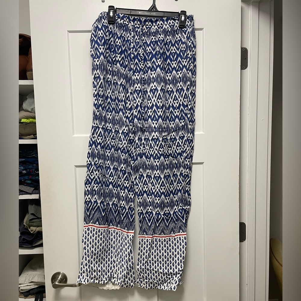 Navy and White Patterned Women's Pants